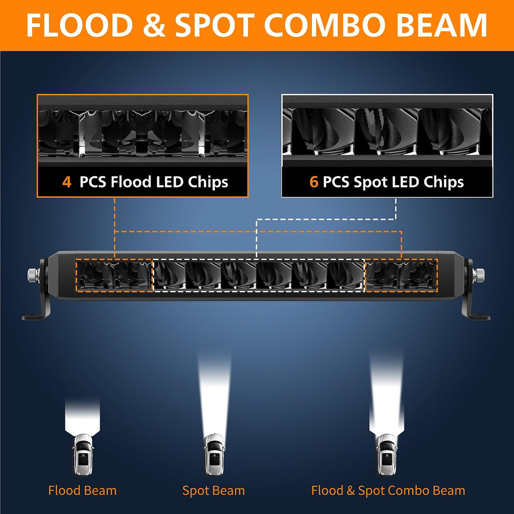 White Amber LED Light Bar 12”100W Slim Off Road Auxiliary Light