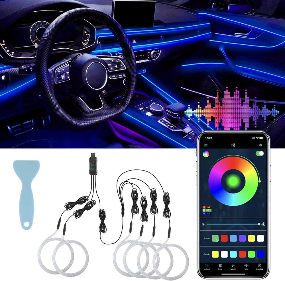 LivTee Smart LED Car Lights Interior with USB Port, LED Strip Fiber Optic Amb...