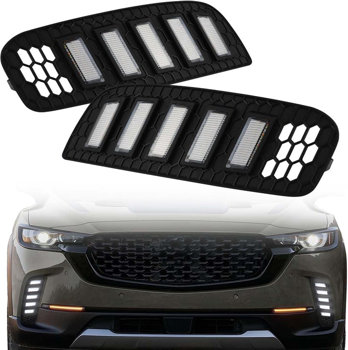 Switchback White/Amber LED Front Bumper Fog Light DRL Amber Sequential Turn Signal Feature Compatible with Mazda CX-50 CX50 2023 2024 Replacement Front Bumper Trim