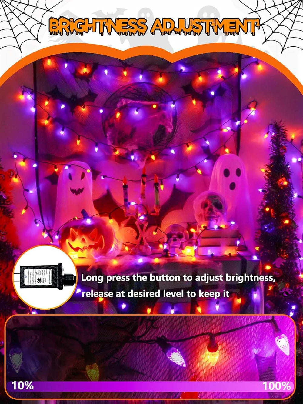 240 LED Connectable C6 Halloween Lights Outdoor String 78FT Orange Purple