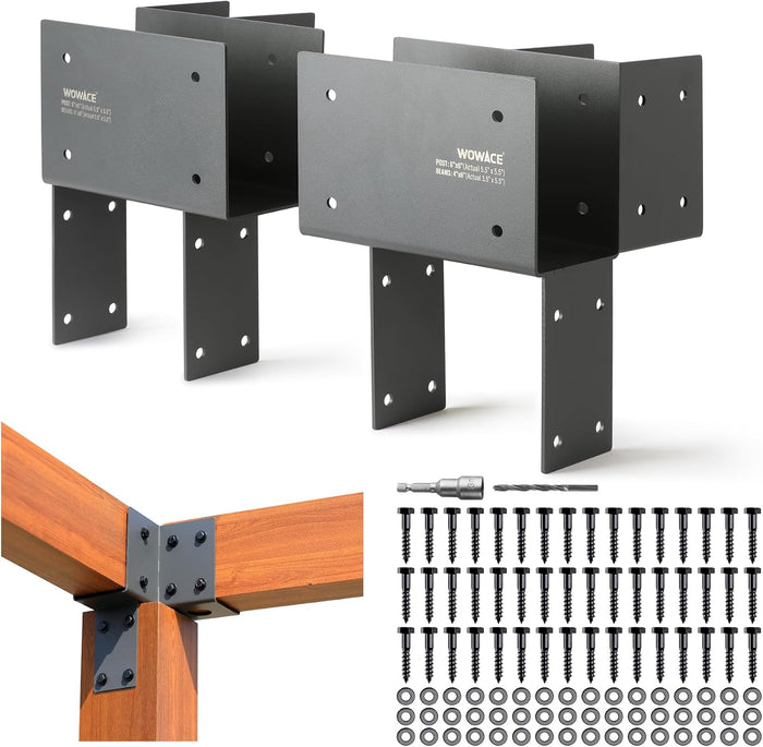 2 Pack 4x6 (Actual 3.5"x5.5") Heavy Duty Stainless Steel Pergola Brackets - Corner Post to Beam Connector for Gazebos, Patio Decks, Porches - Wood Post Cap Tie Bracket (Dark Gray)