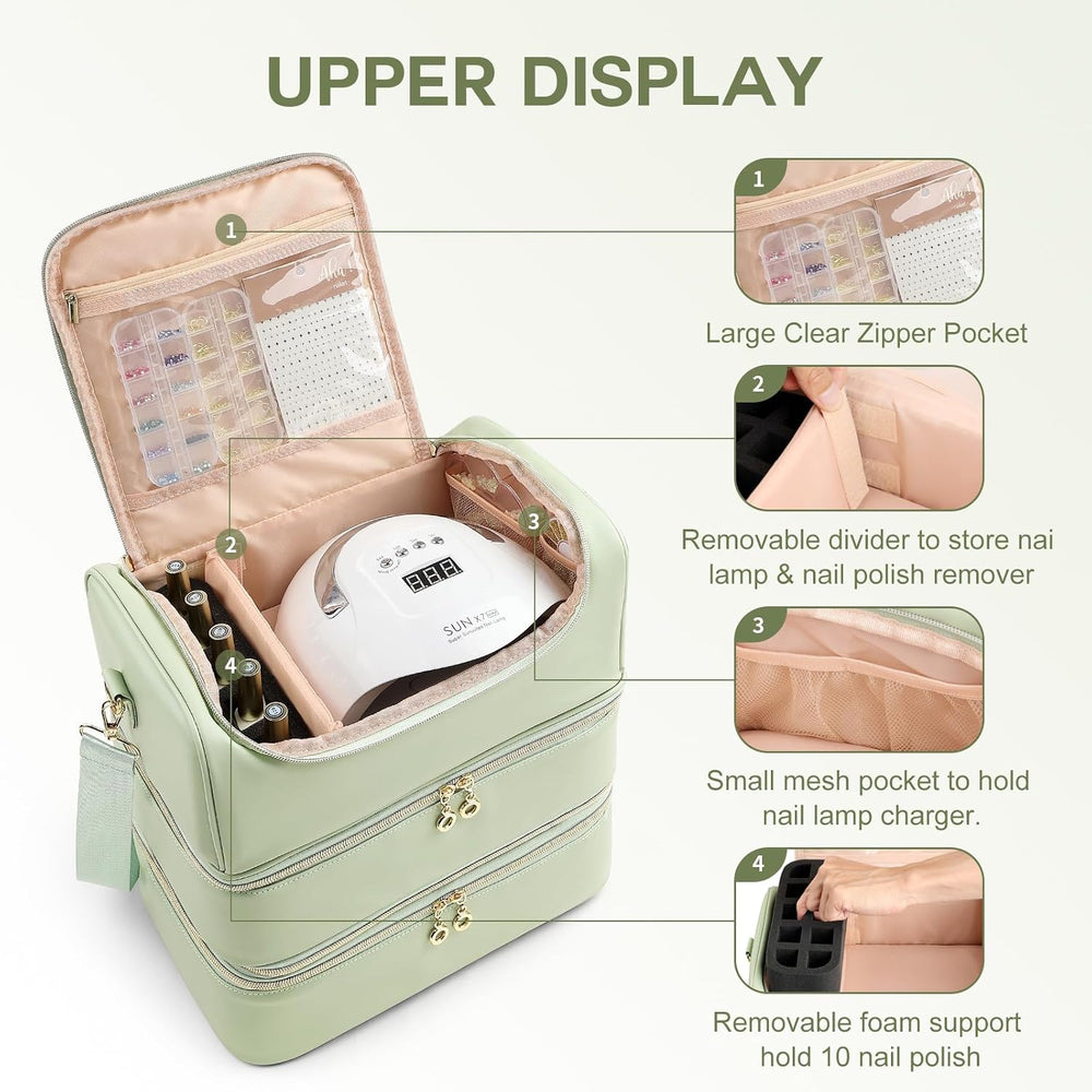 Uross Nail Polish Organizer Bag Holds 90 Bottles Nail Polish, Nail Lamp, Nail...