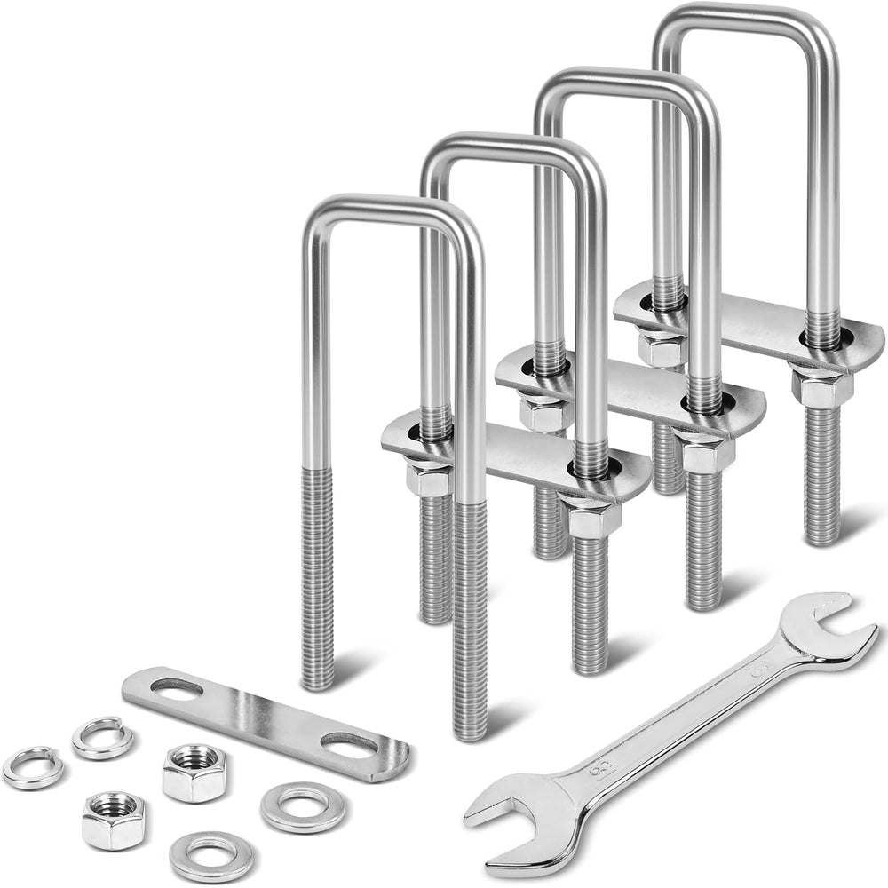 4 Sets M12 Square U Bolts 2 Inch Wide, 1/2" x 2-1/16" W x 6-1/2"L