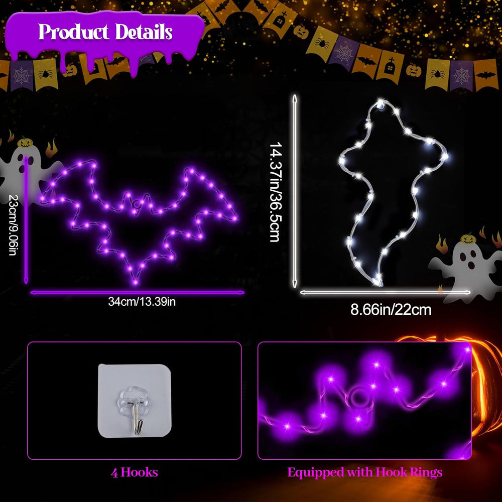 Halloween Window Lights, 2 Pack LED Waterproof Timer Indoor Decor