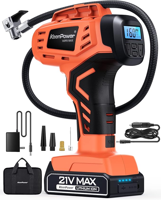 Tire Inflator Air Compressor, 21V Cordless Car Tire Pump