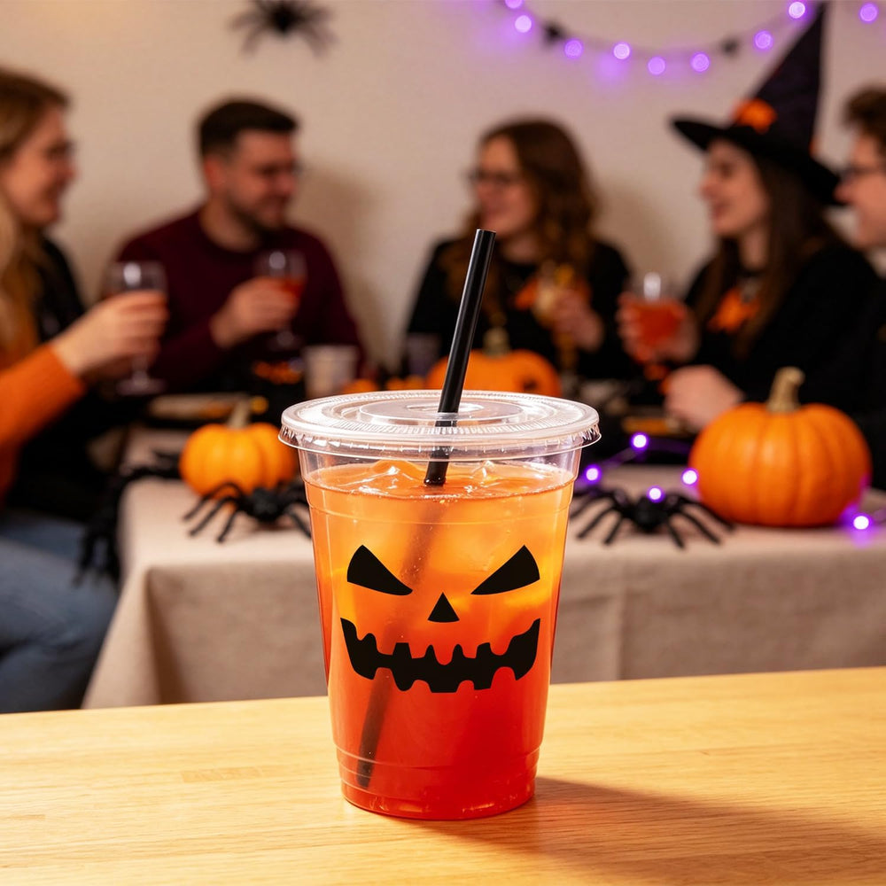100pcs 12oz Halloween Disposable Plastic Party Cups with Lids & Straws Bulk