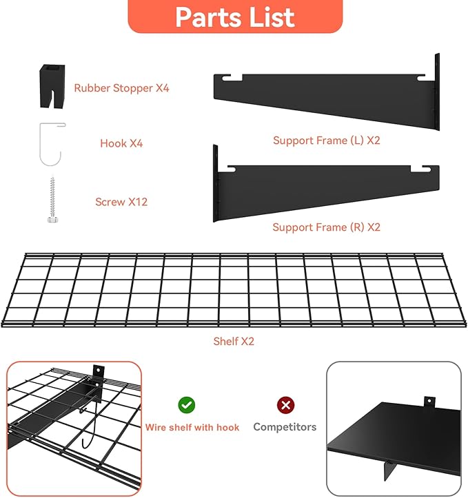 TORACK 2 Pack Garage Wall Shelves