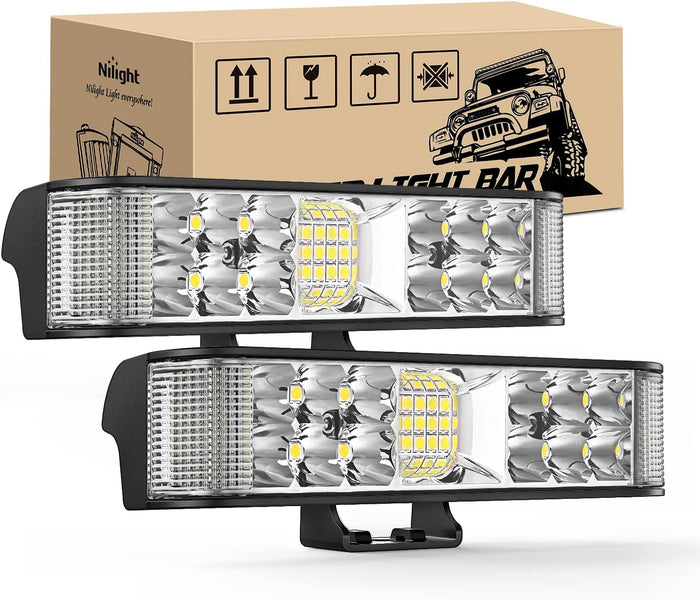 Nilight Side Shooter LED Light Bar / Pods 2PCS 6.5 Inch 60W Flood Spot Beam Combo Fog / Driving Light Work Light for Truck ATV UTV Boat, 2 Years Warranty