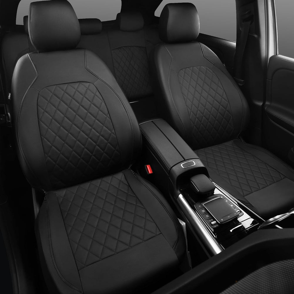 Universal Deluxe Pu Luxury Vinyl Faux Leather Car Seat Covers Full Set, Airba...