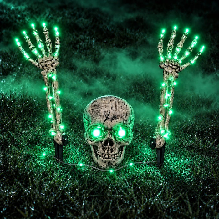 Halloween Decoration Outdoor, 3-Piece Green LED Skeleton Stake Set