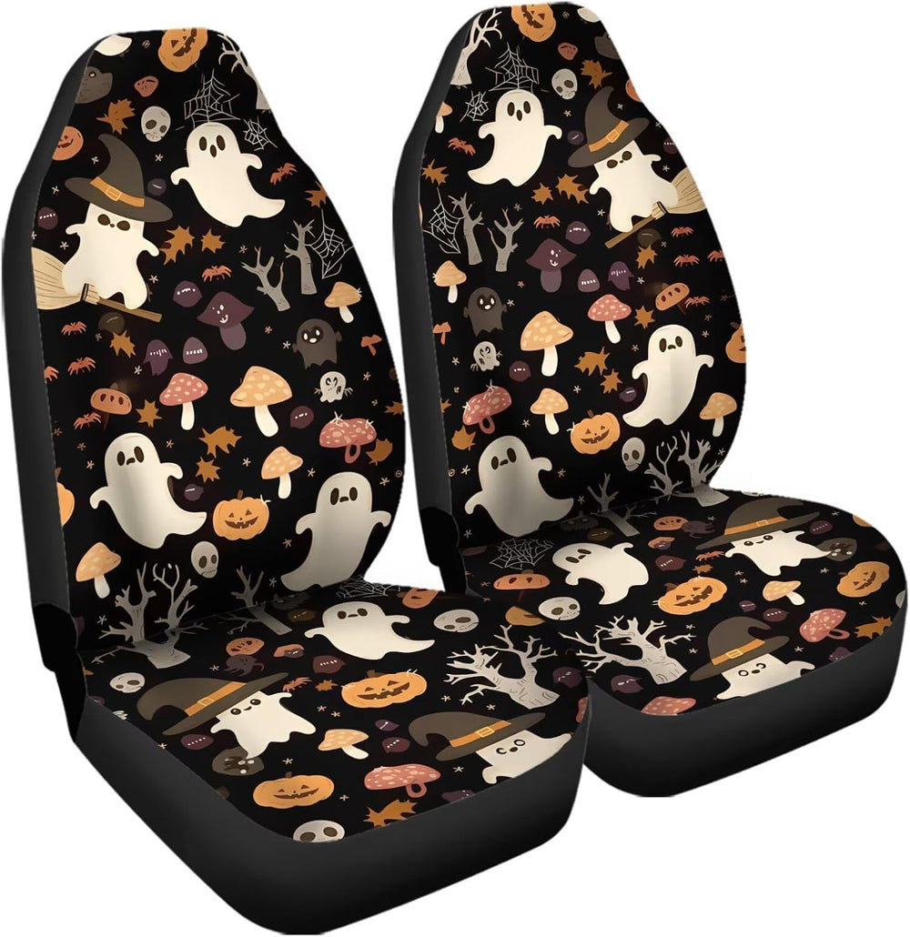 Cute Ghost with Mushroom Car Seat Covers, Universal Breathable Washable Car S...