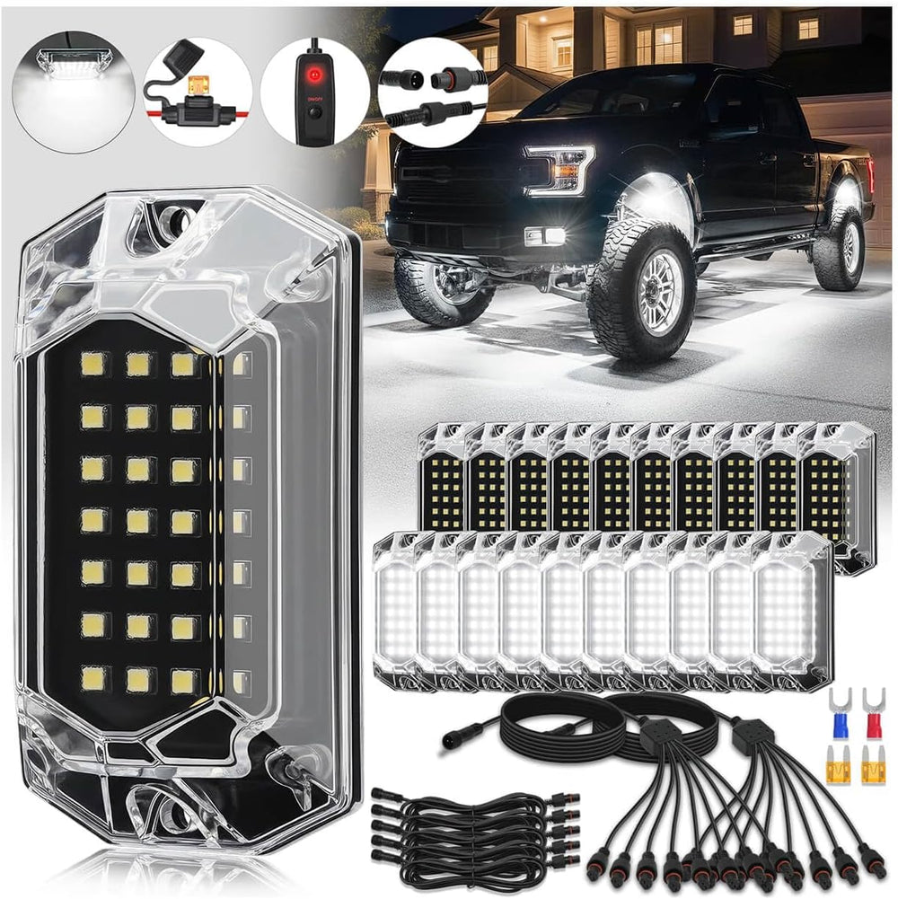 20Pods Full Angle All Pure White LED Rock Lights Full Kit Plug and Play &...