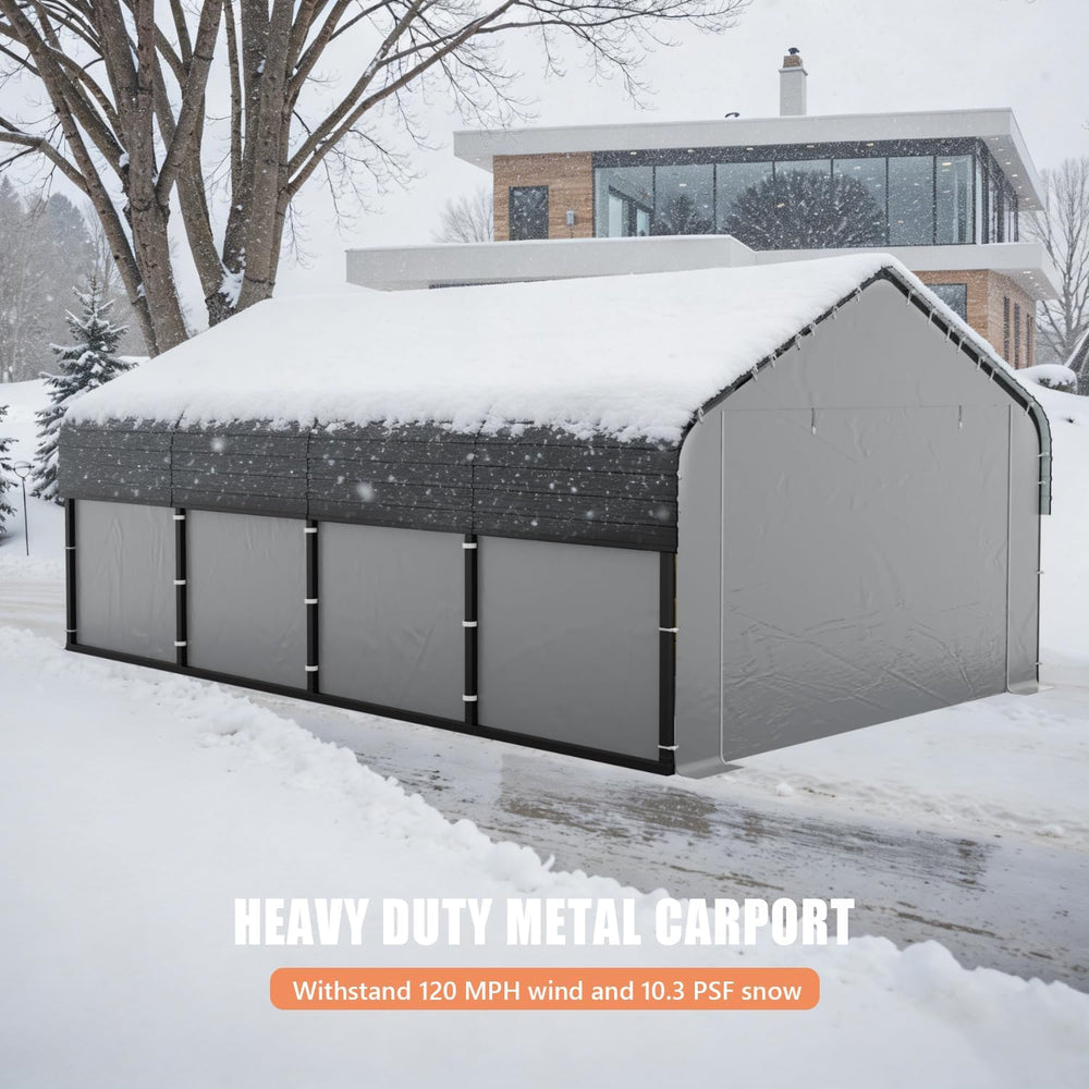 12x20 Heavy Duty Metal Carport, All-Weather Enclosed Car Garage