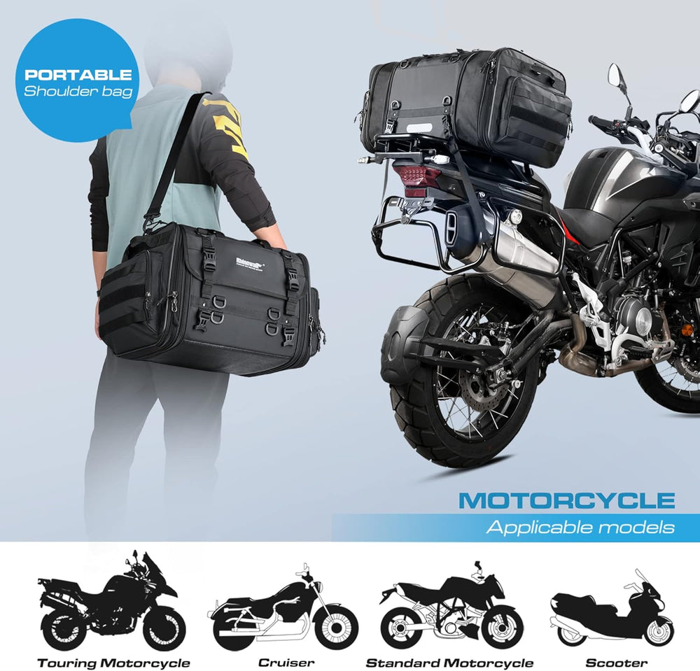 Rhinowalk Motorcycle Tail Bag, Expandable Motorcycle Travel Luggage Bags 60L,...