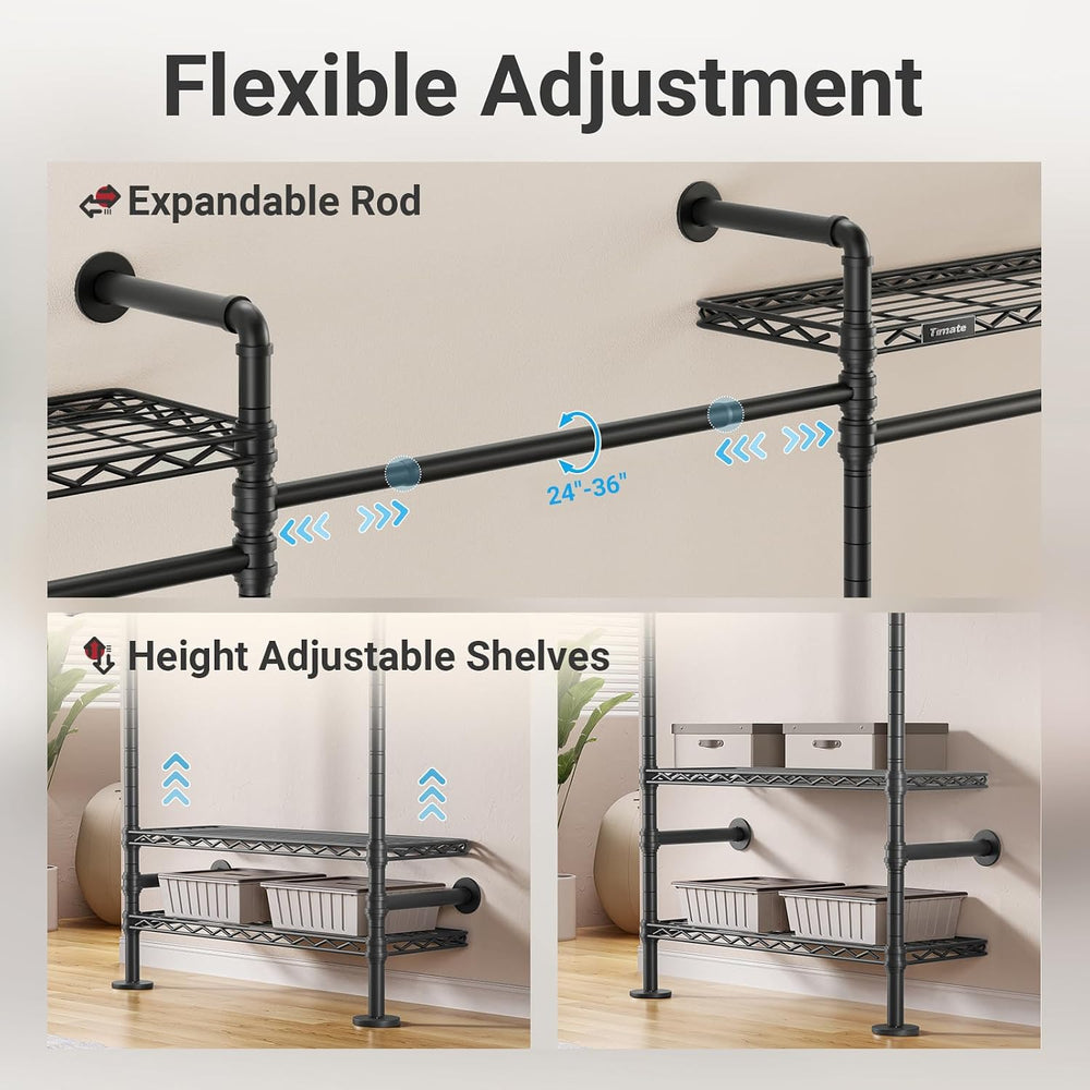 Timate F5 Expandable Wall Mounted Clothes Rack with 8 Adjustable Shelves &amp...