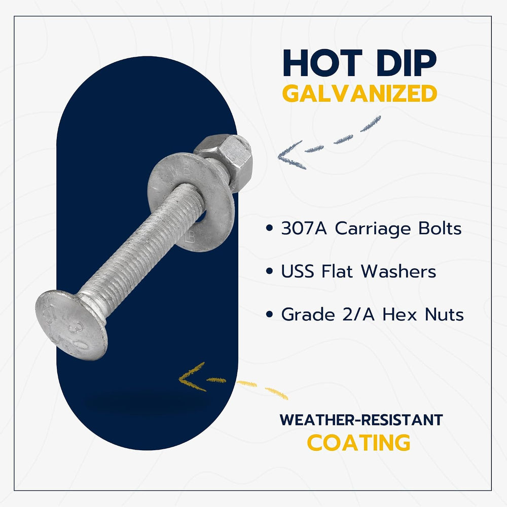 3/8" x 3-1/2" (50 Pack) Galvanized Carriage Bolt Kit, Grade 307A, H...