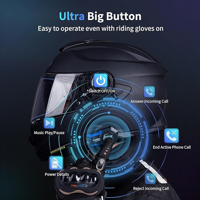 Fodsports Motorcycle Bluetooth Intercom FX4 Pro 1200m Helmet Intercom, 4 Riders