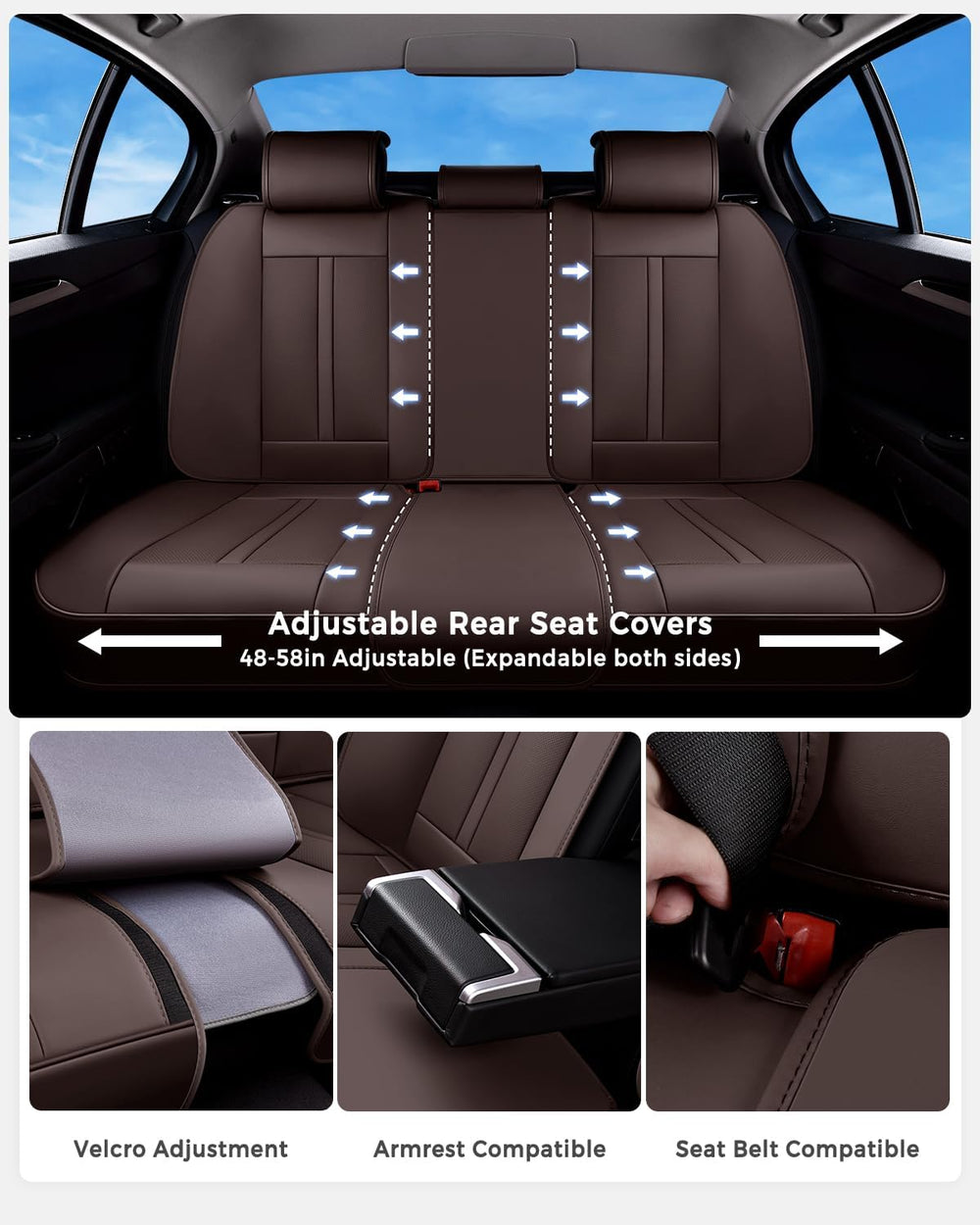 Huidasource Coffee Seat Covers Luxury Nappa Leather, Car Seat Cover with Velc...
