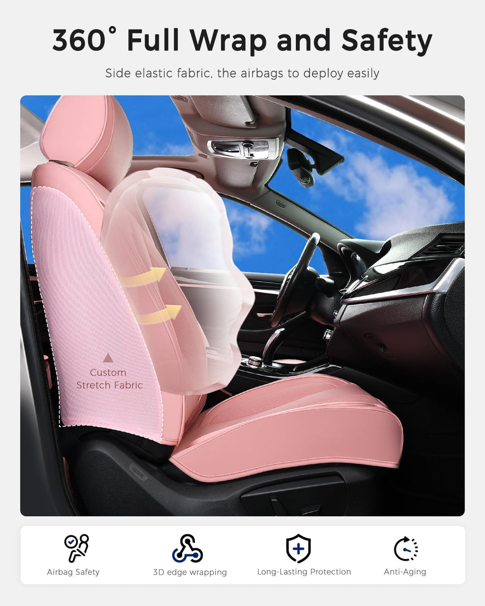 Huidasource Universal Car Seat Cover, Car Seat Cover Set Nappa Leather with L...