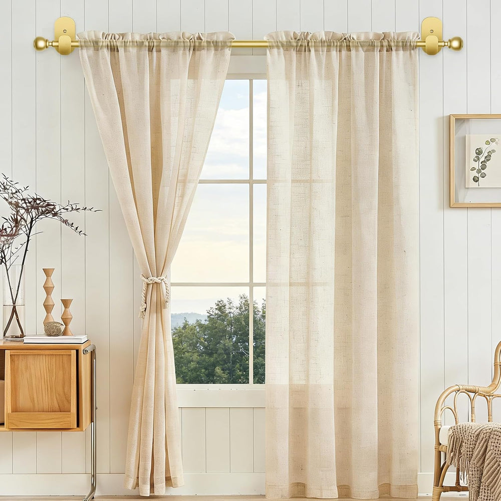 USFOOK Gold No Drill Curtain Rods for Windows 48 to 84, 2 Pack