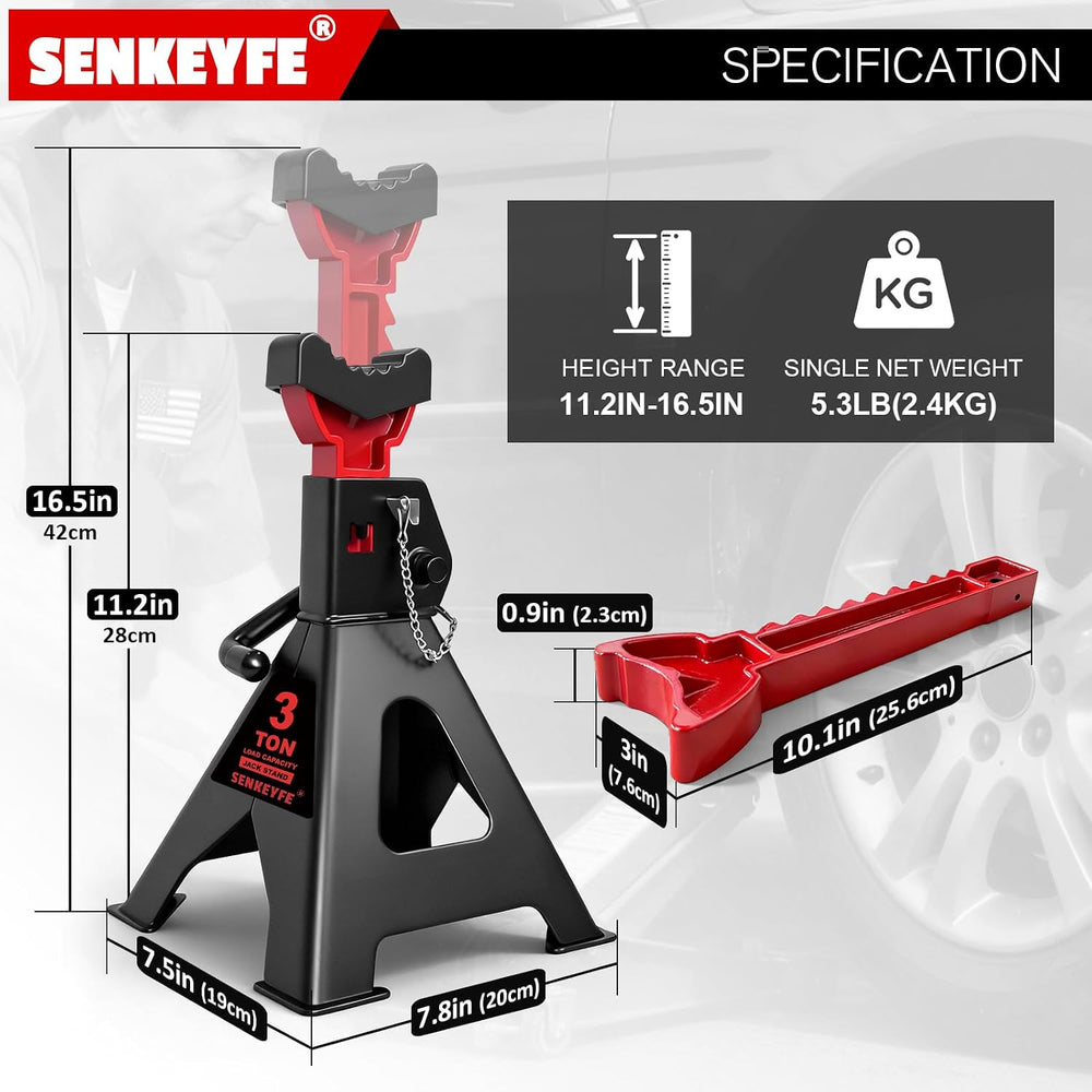 3 Ton (6,600 LBs) Jack Stands with Double Pin Locking,Rubber Cover and Large ...