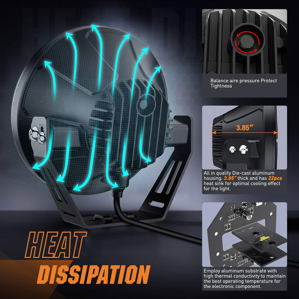 Nilight 7" Round LED Offroad Light, High Low Beam 120W IP68