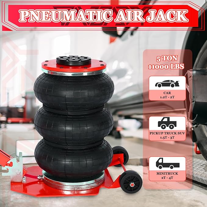 5T Triple Bag Air Jack 11000lbs Pneumatic Jack 3s Fast Lift Up 16in Airbag Jack