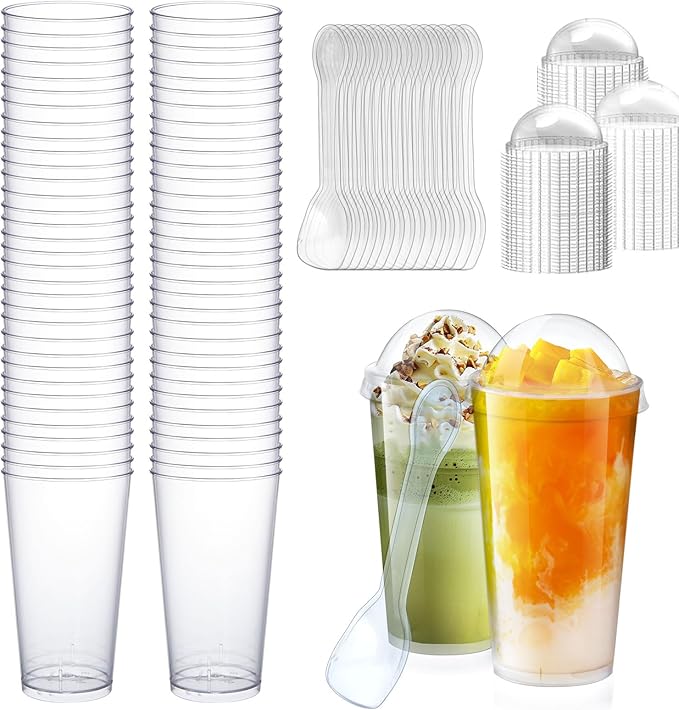 100Pcs 3oz Mini Dessert Cups with Lids and Spoons Clear Plastic Disposable Pa...