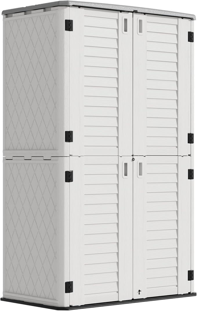 Outdoor Storage Cabinet Waterproof, Resin Vertical Storage Shed Lockable