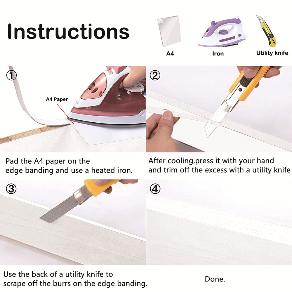 White Edge Banding, 1 inch x 50ft roll of Veneer PVC Edge Banding Pre-glued F...