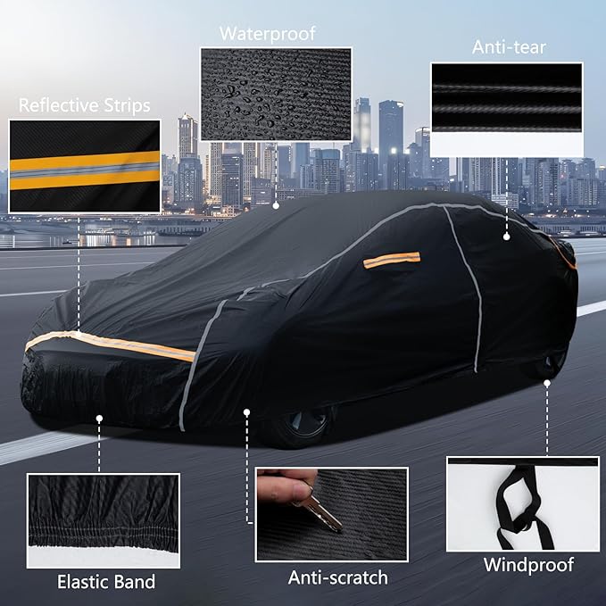 Car Covers for Automobiles, 6 Layers Car Cover Waterproof All Weather, Full