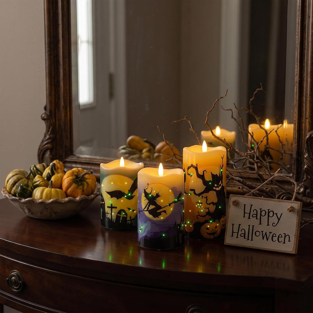 Halloween Flameless Candles, Battery Operated Candles with Remote
