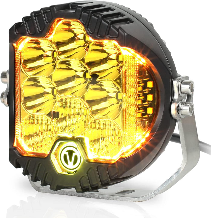 7 Inch 90W Amber Yellow LED Offroad Light with DRL, 8000LM Waterproof Driving Light Spot Flood Combo Work Light for Wrangler, ATV, SUV, UTV, Trucks, Pickup, 4x4, F150 - Pack of 1