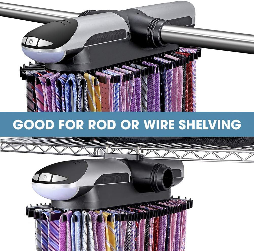 Aniva Motorized Tie Rack Closet Organizer with LED Lights Includes J Hooks fo...
