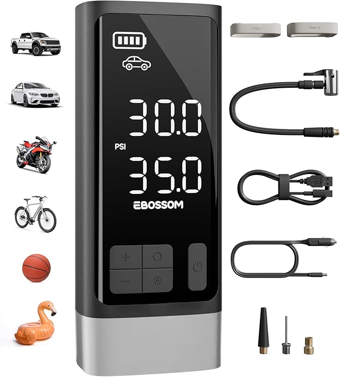 Portable Tire Inflator with Dual-Cylinder, 5 x Fast Inflation Car Air