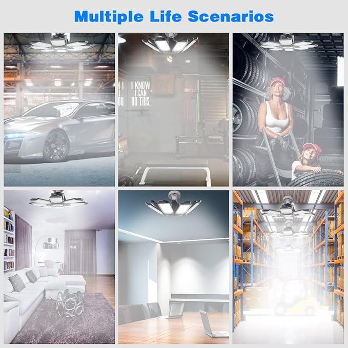 Garage Lights - 40000LM Super Bright Garage Lights Ceiling Led w/ 8 Deformable