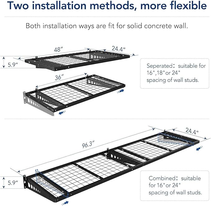 FLEXIMOUNTS 2 Pack 2x4ft Garage Storage 24x48 inch Bike Wall Shelving Rack
