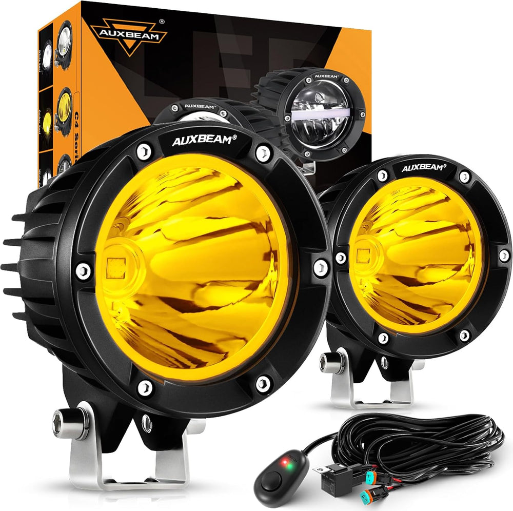 Auxbeam C4 Series 4-Inch Amber Round Fog Lights 72W LED Off Road Light Pods