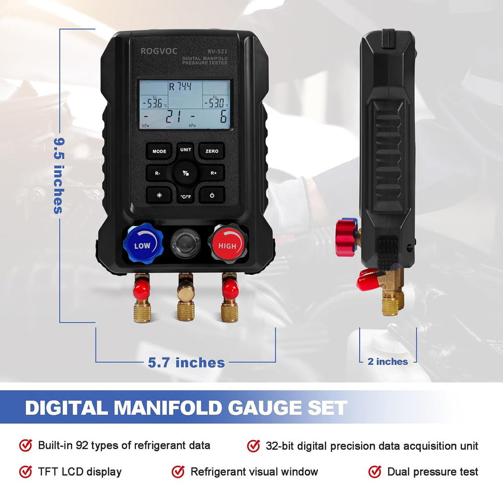 3-Way Digital Manifold Gauge, HVAC Refrigerants AC Gauges Set