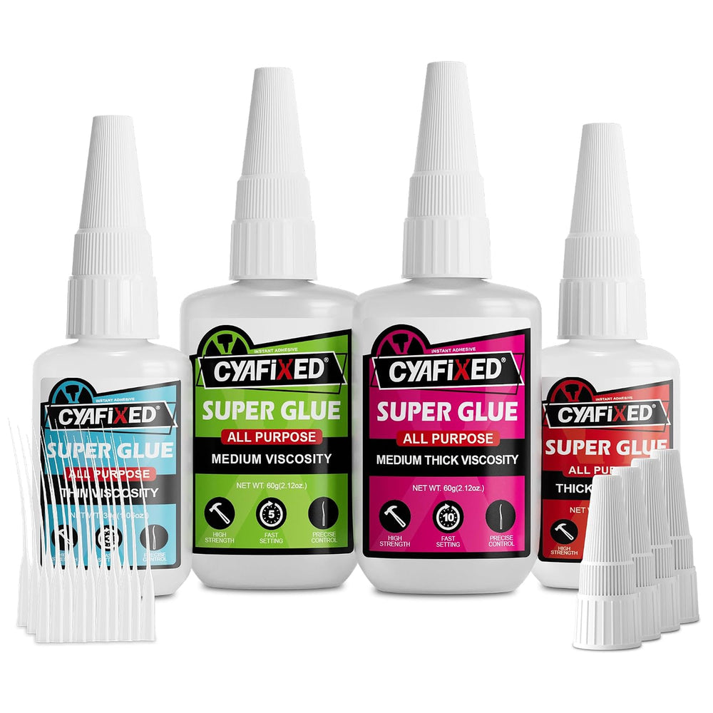 Super Glue Kit, 6 oz CA Glue for Repair (Thick, Medium-Thick, Medium, Thin)