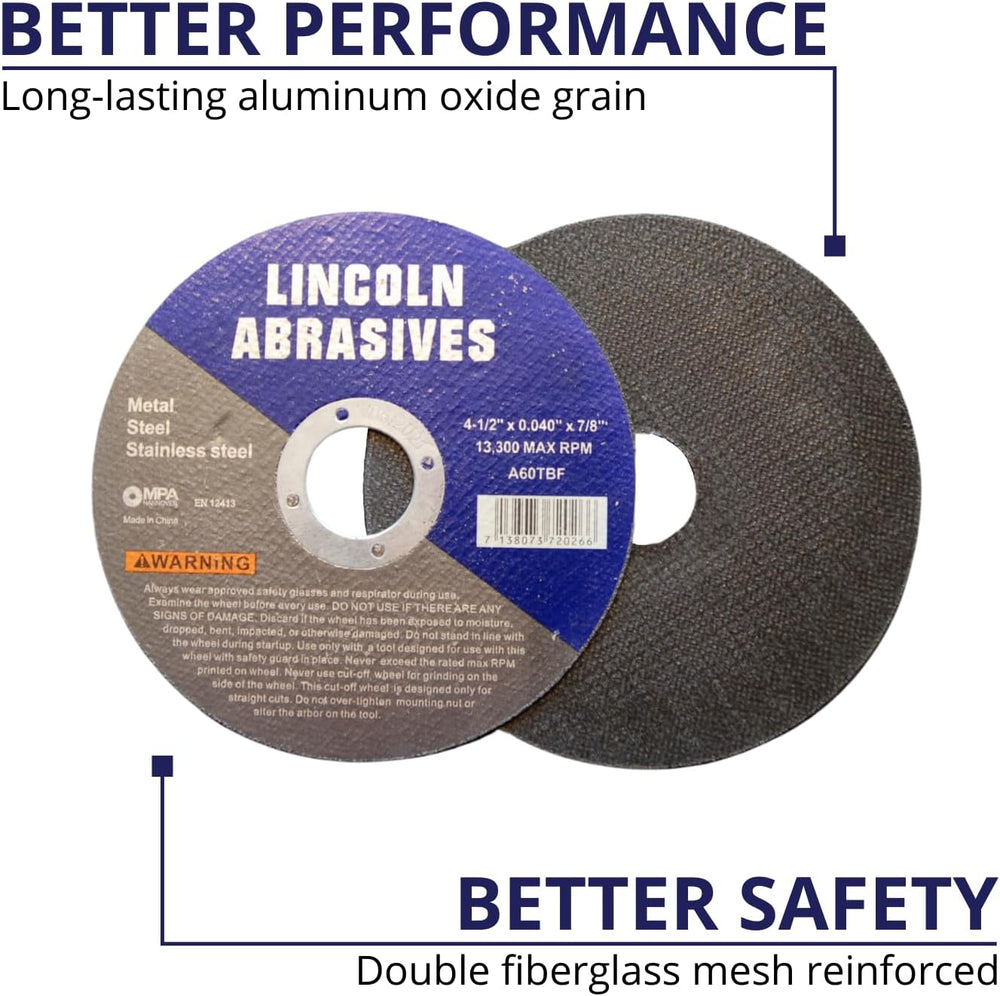 400 Pack 4.5" Cut-Off Wheels Lincoln Abrasives .040" Metal & St...