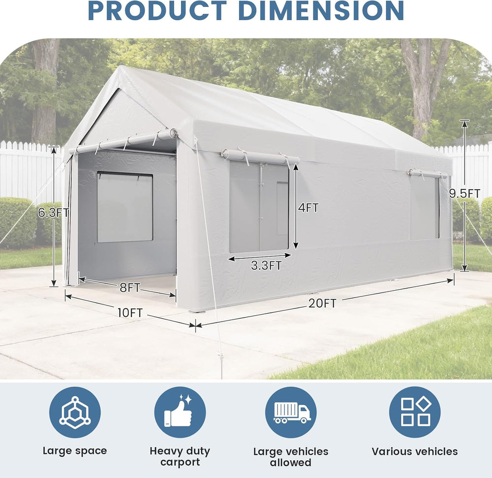 EROMMY 10x20FT Car Port Portable Garage,White