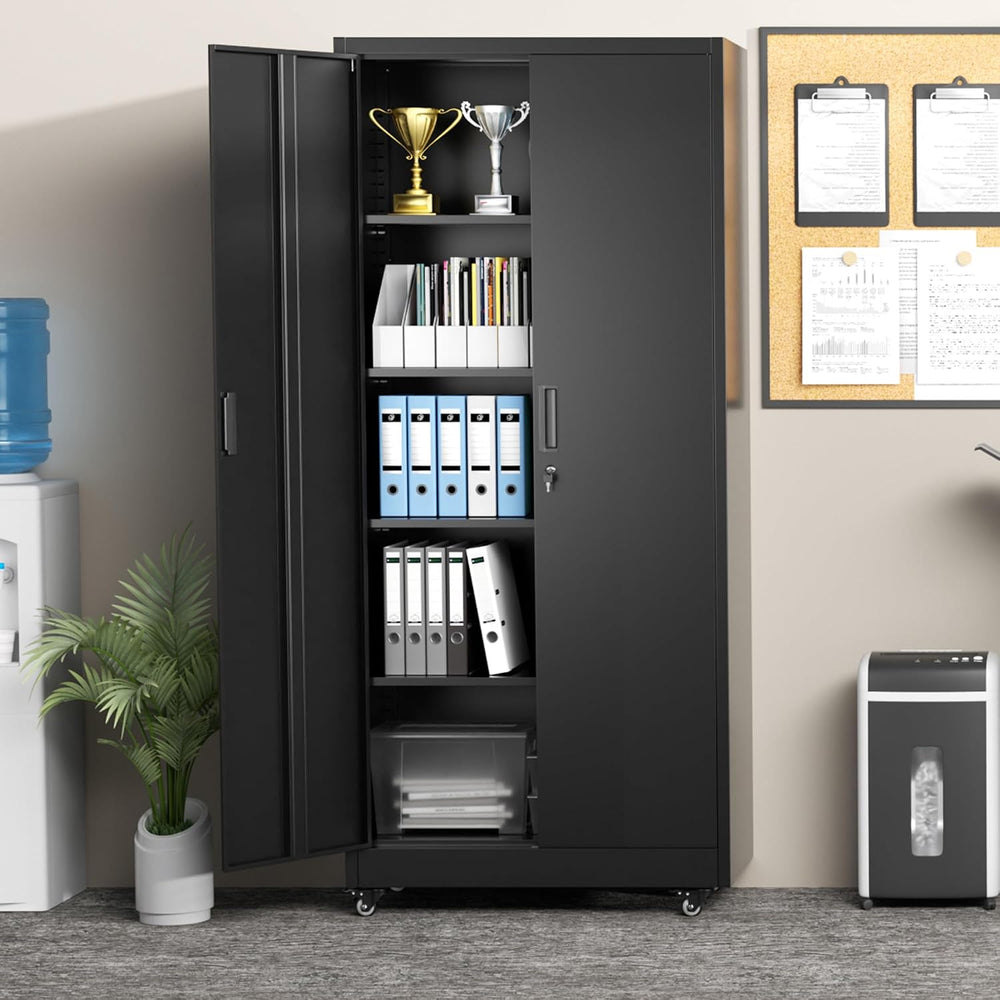 Greenvelly 73" Rolling Storage Cabinet,Black Metal Garage Cabinet with L...
