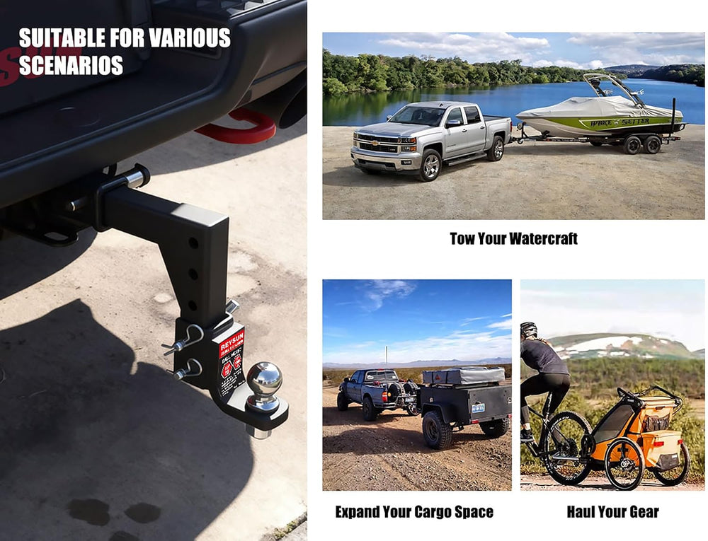Adjustable Trailer Hitch Ball Mount with 2-inch Hitch Ball, 5/8-inch Hitch Lo...