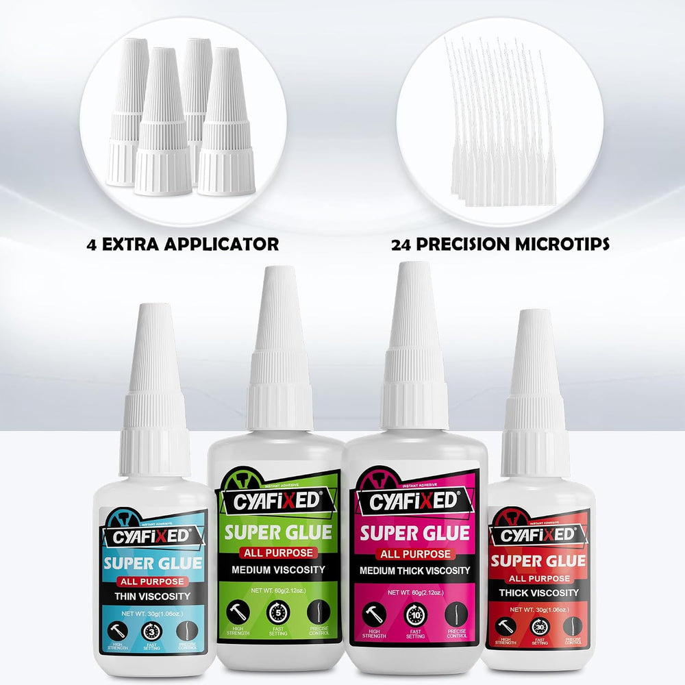 Super Glue Kit, 6 oz CA Glue for Repair (Thick, Medium-Thick, Medium, Thin)