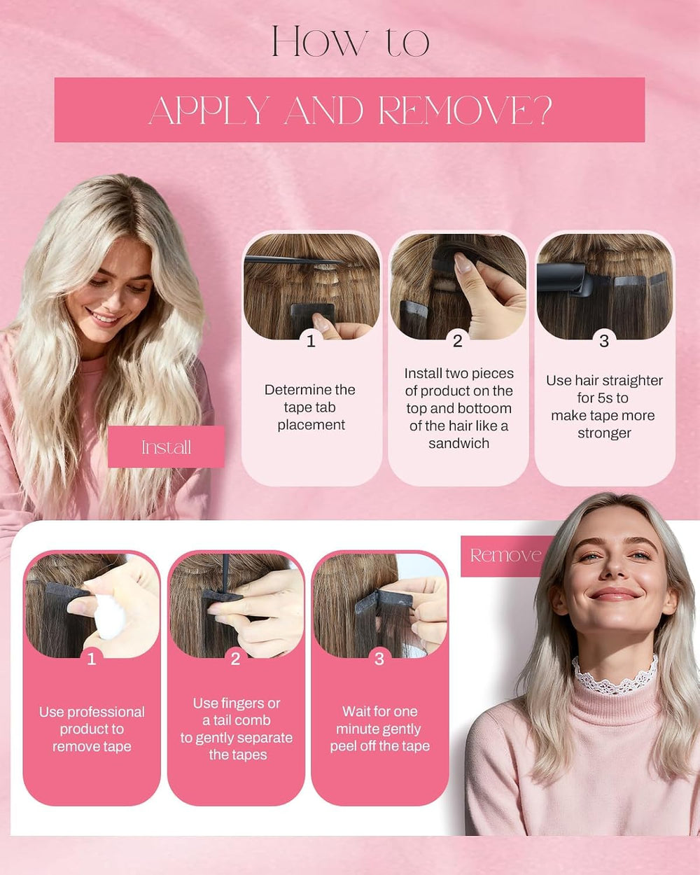 Moresoo Bleach Blonde Invisible Tape Hair Extensions, 24 Inch, 20Pcs, 50g