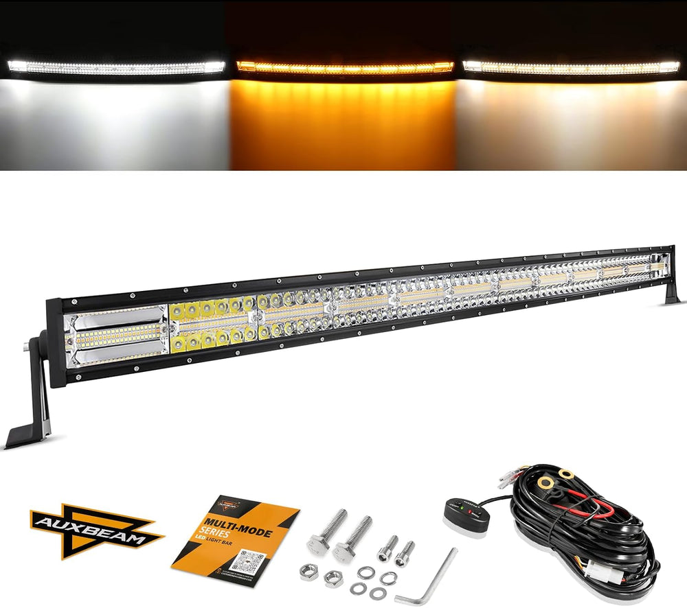 Auxbeam 50 Inch Curved LED Light Bar 288W 6 Modes Amber White Driving Light