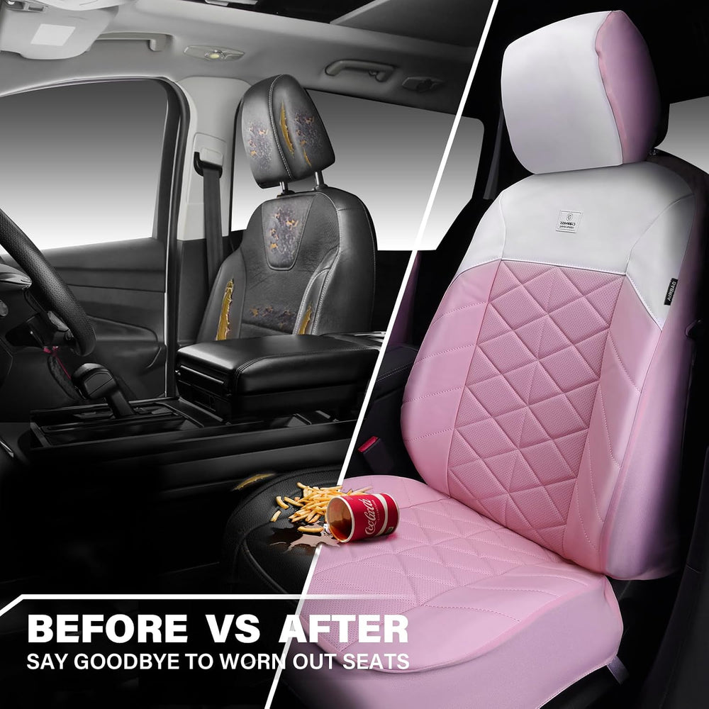 CAR PASS Memory Foam Leather Front Seat Covers, Waterproof Nappa Leather Seat...