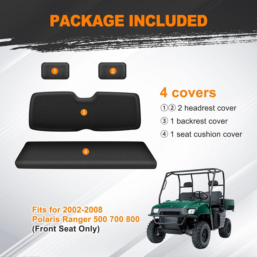 UTV Seat Cover for 2002-2008 Polaris Ranger 500 700 800, 1680D Black 4 PCS