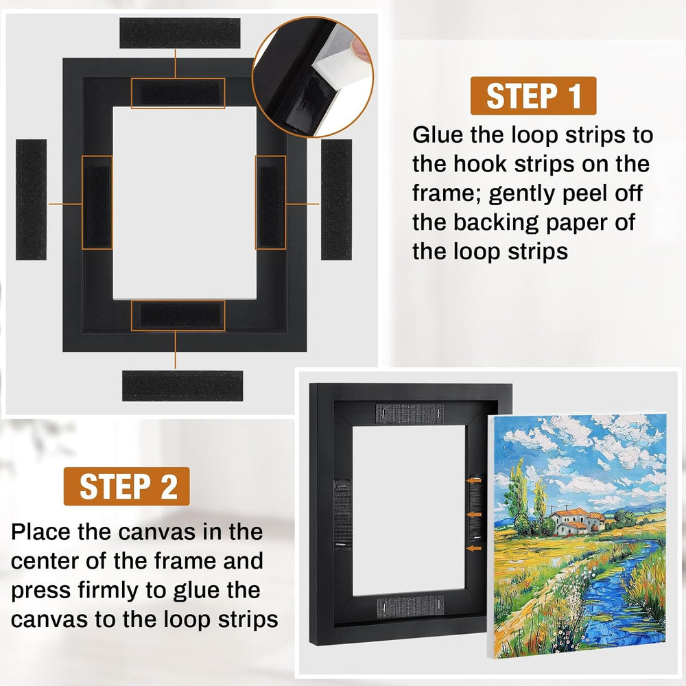 Qunclay 4 Pcs 8x10 Inch Canvas Floating Frame with Adhesive Strips, Black